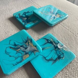 Abstract Blue and Gold Coasters